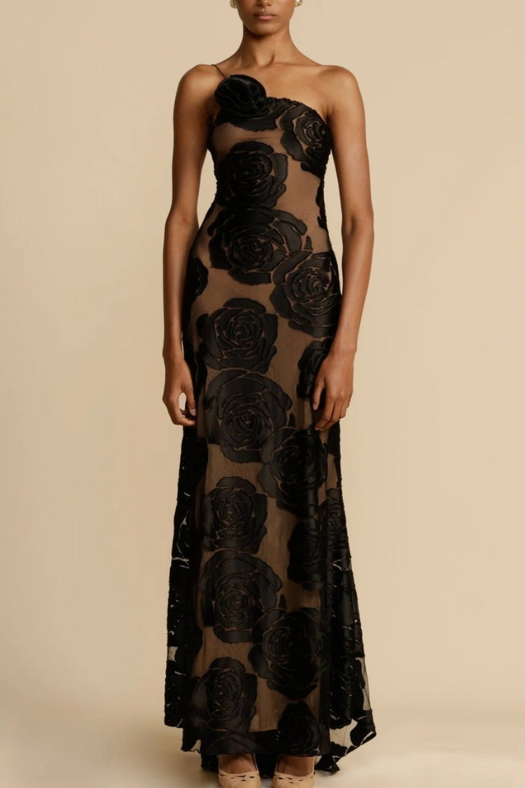 Robe longue à décolleté asymétrique, élégante et sexy, à imprimé floral