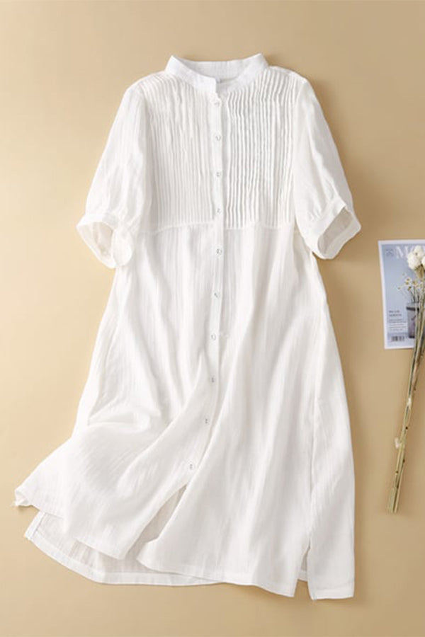 Künstlerisches Retro-Plisseekleid aus Baumwollleinen