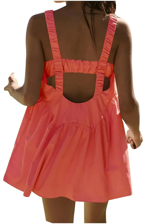 Sommerliches, sportliches, ärmelloses, rückenfreies Minikleid aus Leinenmischung