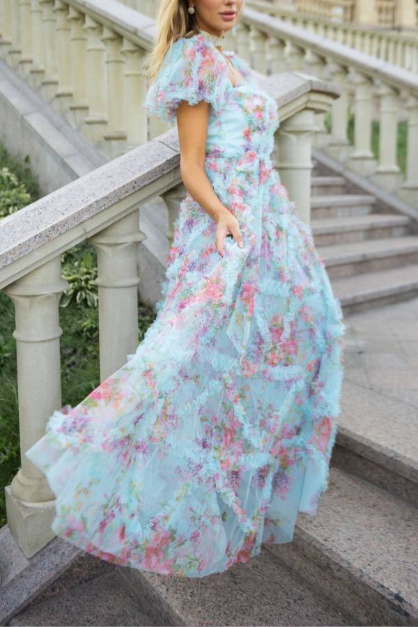 Robe longue à manches bouffantes douce et fraîche