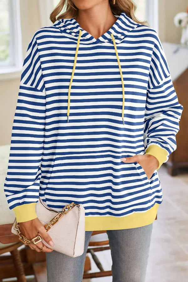 Lockerer Hoodie mit Streifenmuster und langen Ärmeln und Tasche
