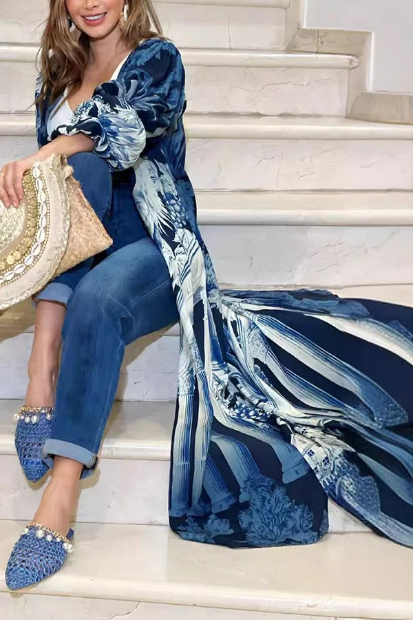 Einzigartige bedruckte, lockere, lange Hemd-Oberbekleidung