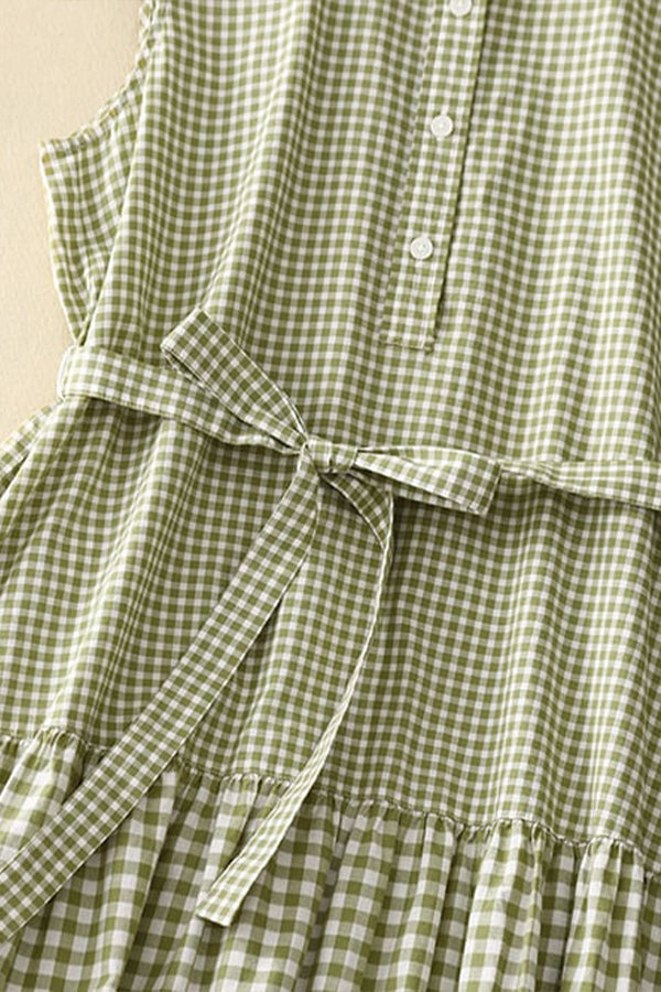 Bequemes, dünnes, kariertes, ärmelloses Kleid mit Schnürung