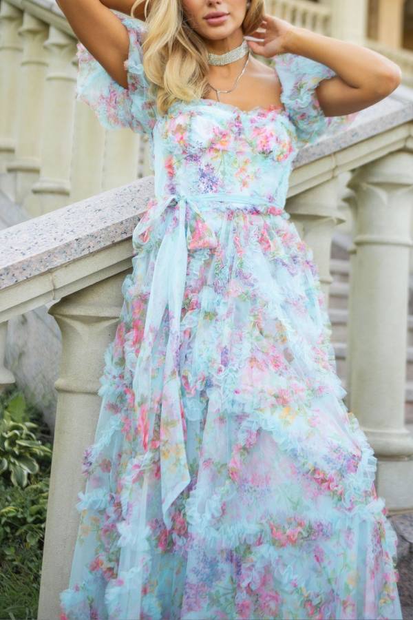 Robe longue à manches bouffantes douce et fraîche