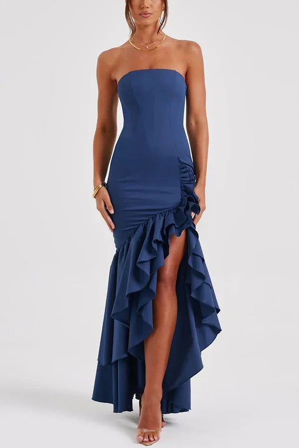 Robe longue sexy à épaules dénudées et ourlet irrégulier