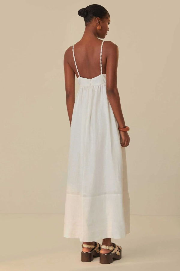 Rückenfreies Maxikleid mit Kokosnussbaum-Print, Hosenträgern und großem Saum