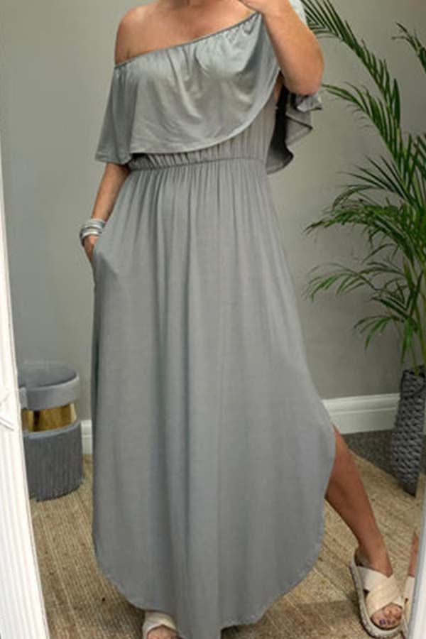 Robe longue Bardot à volants Erica