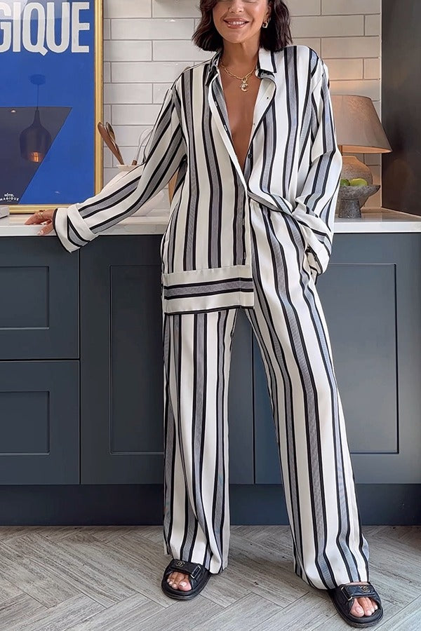 Ensemble chemise ample à manches longues et pantalon à taille élastique Lifetime of Happiness