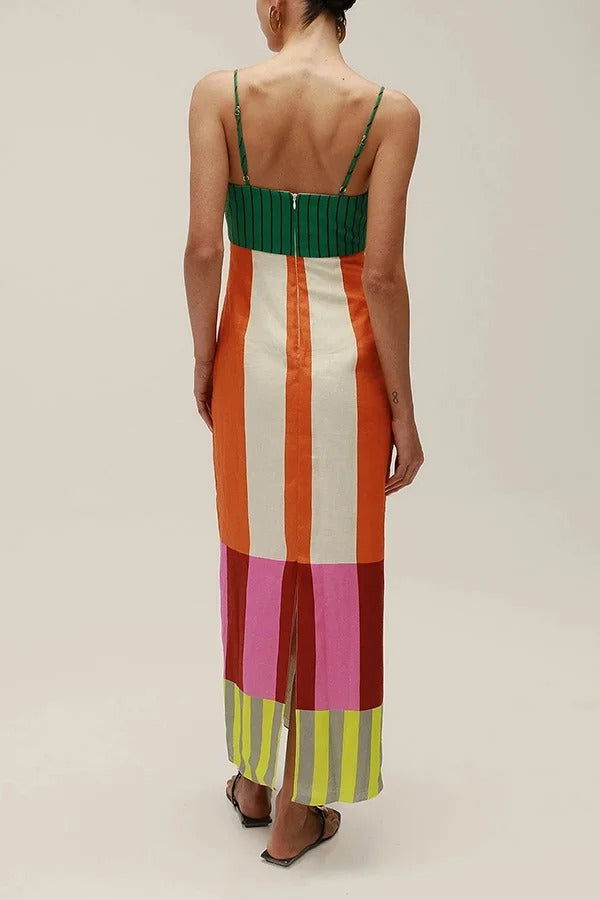 Beach Moment – Maxikleid aus Leinenmischung mit einzigartigem Farbblockdesign
