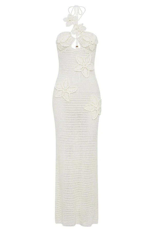 Call It Chic – Maxikleid mit Häkel- und Häkel-Neckholder und Fischschwanzsaum