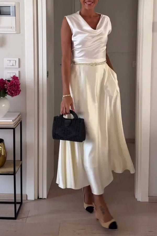 Jupe longue parapluie taille haute en satin avec poches Gorgeous Elements