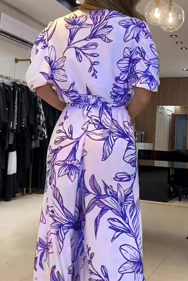 Robe longue à imprimé tendance avec taille élastique et poches