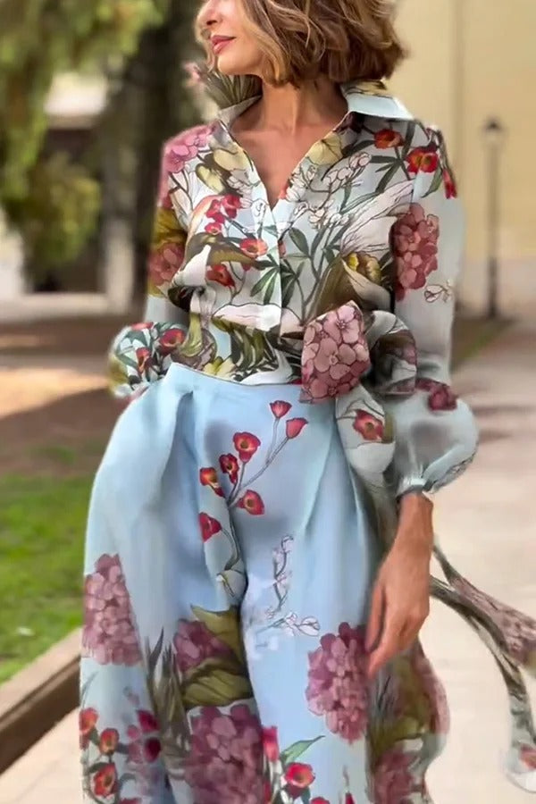 Harvest Garden – Tüllbluse mit Blumenmuster und Ballonärmeln und Gürtel