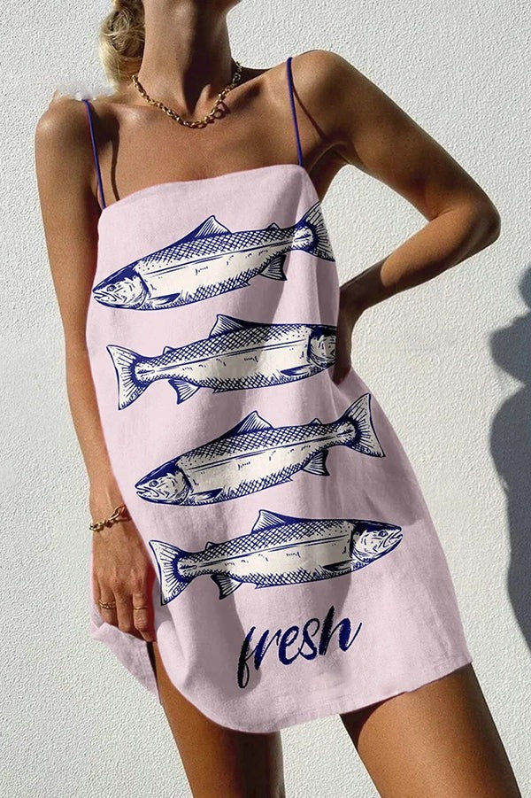 Einzigartiges sexy Minikleid mit Riemchen und Ozean-Print