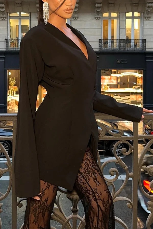 Feel Confidence – Kragenloser Blazer mit einem Knopf und langen Ärmeln im Sanduhr-Stil