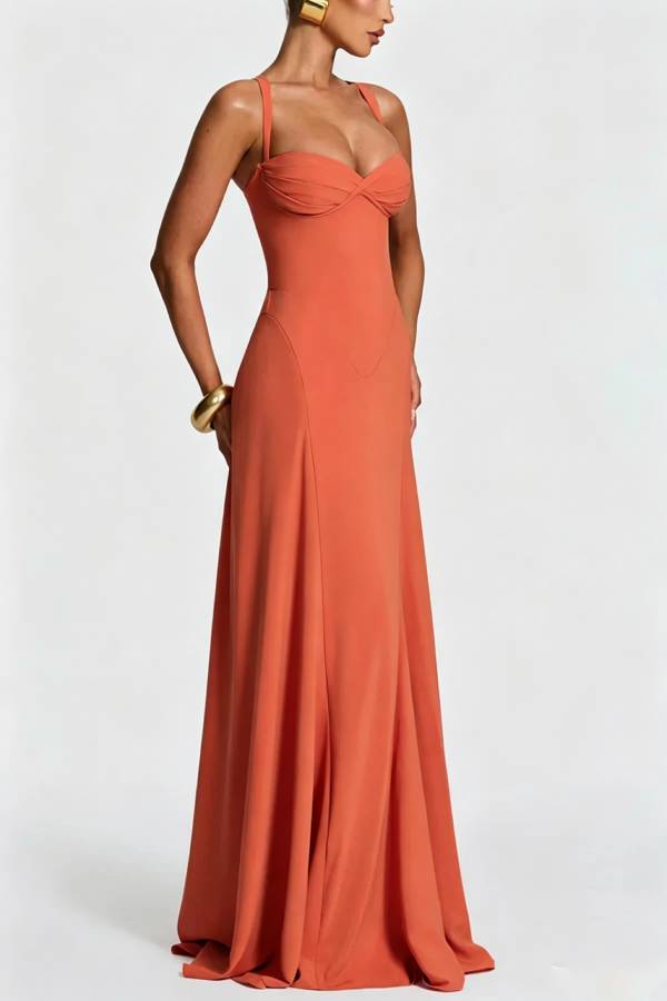 Irie Chiffon Sweetheart Neck Adjustable Straps Back Lace-up Maxi Dress