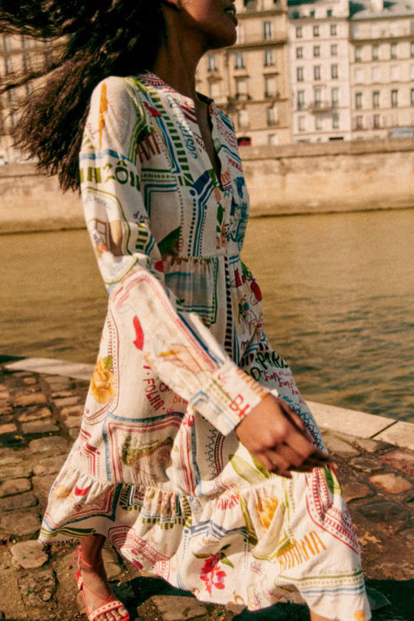 Dreamland Sarong Leinenmischung Einzigartiger Druck A-Linie Lässiges Urlaubskleid