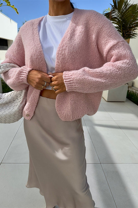 Einfarbige, lässige Strickjacke mit langen Ärmeln