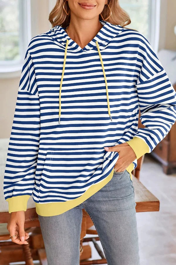 Lockerer Hoodie mit Streifenmuster und langen Ärmeln und Tasche