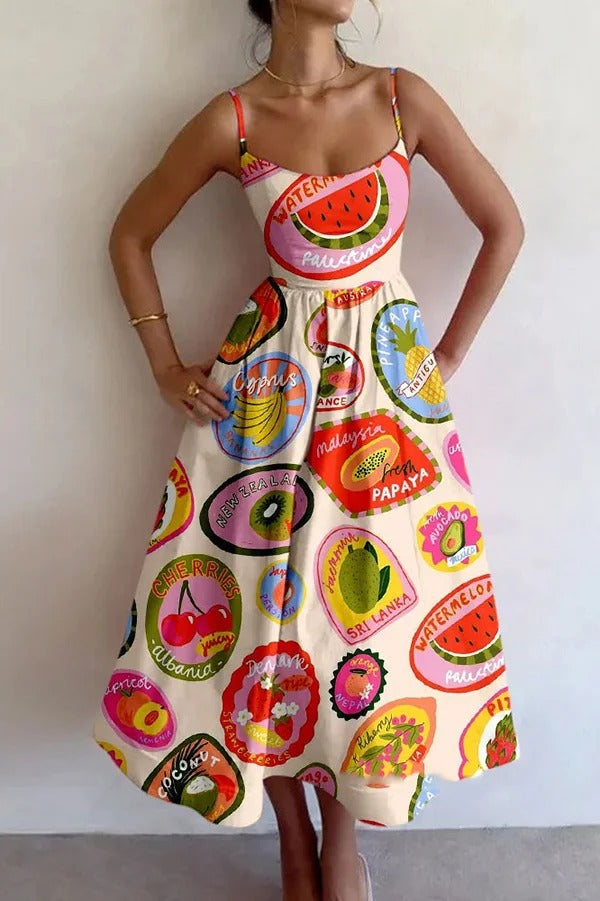 Buntes, einzigartig bedrucktes, sexy, schmales Midikleid mit Hosenträgern