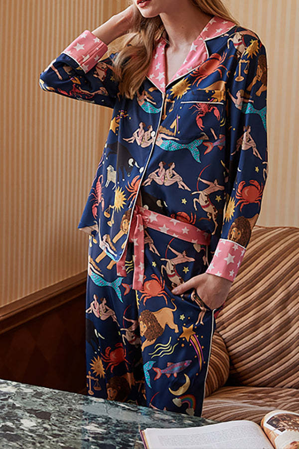 Zweiteiliges Set mit langen Ärmeln und Sternbild-Print in Blau