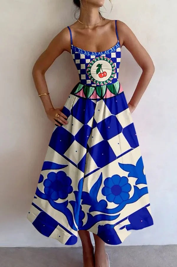 Buntes, einzigartig bedrucktes, sexy, schmales Midikleid mit Hosenträgern