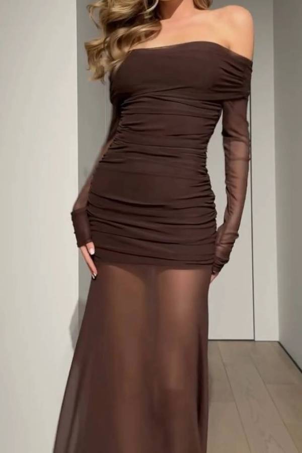 Off-shoulder Tulle Maxi Dress