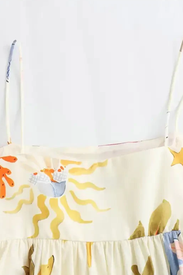 Süßes Print-Minikleid, modisch, locker, ärmellos, rückenfrei