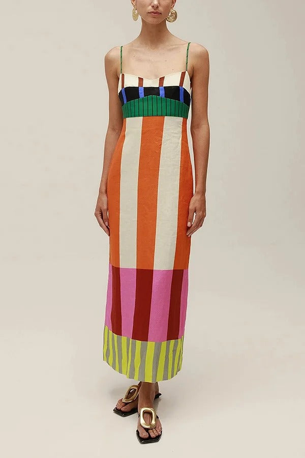 Beach Moment – Maxikleid aus Leinenmischung mit einzigartigem Farbblockdesign