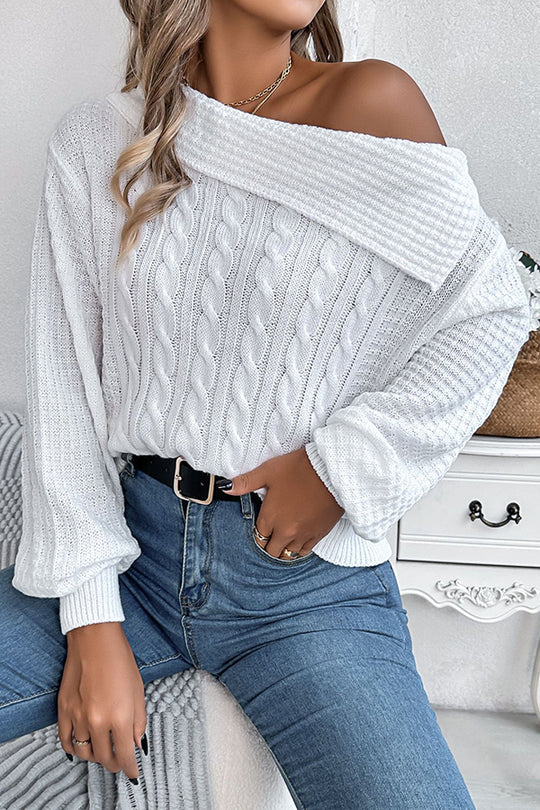 Einfarbiger, lässiger Strickpullover mit einer Schulter und langen Ärmeln