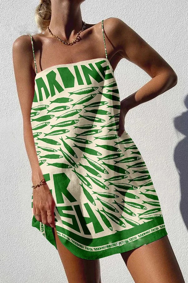 Einzigartiges sexy Minikleid mit Riemchen und Ozean-Print