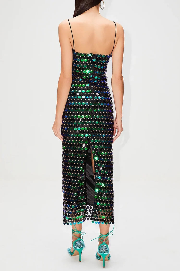 Pailletten Spaghettiträger Slim Fit Geburtstagsparty Midikleider