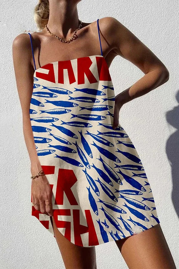 Einzigartiges sexy Minikleid mit Riemchen und Ozean-Print