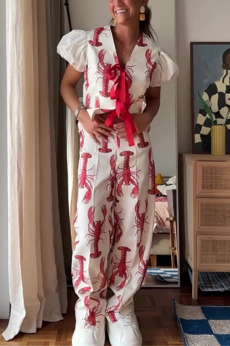 Fun Vacation – Hochgeschnittene, gerade Hose mit Hummer-Print