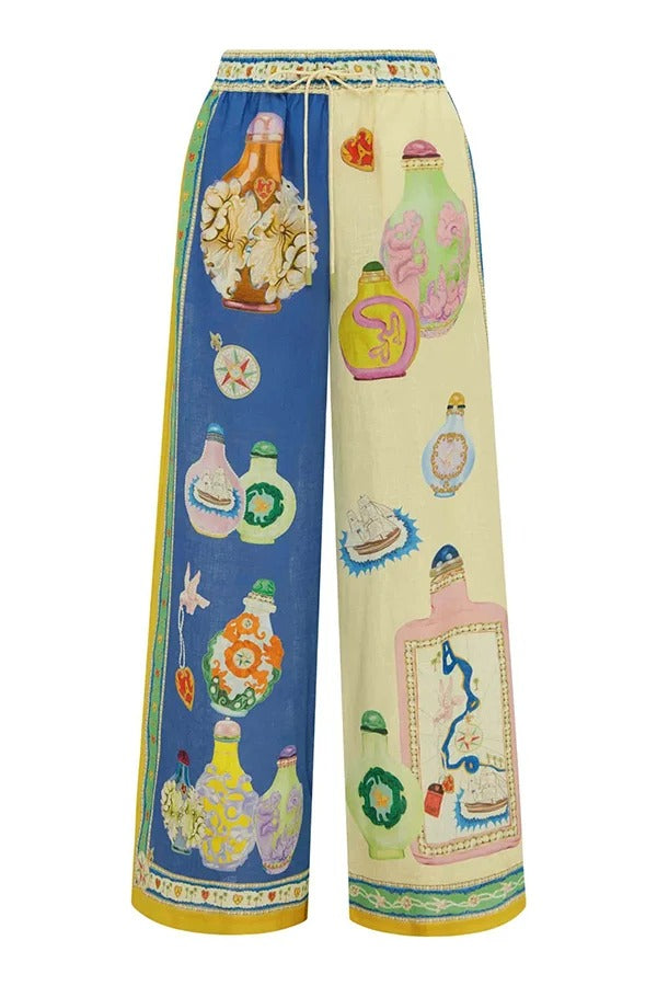 Creating Memories – Hose aus Leinenmischung mit einzigartigem Druck, elastischer Bund und Tasche mit weitem Bein