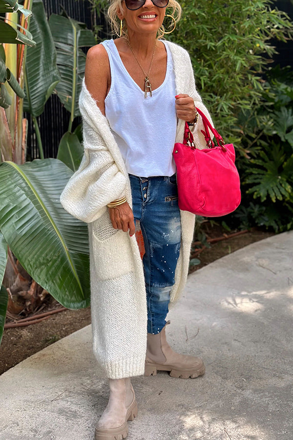Calling for Love – Oversize-Midi-Cardigan mit bedruckter Tasche auf der Rückseite