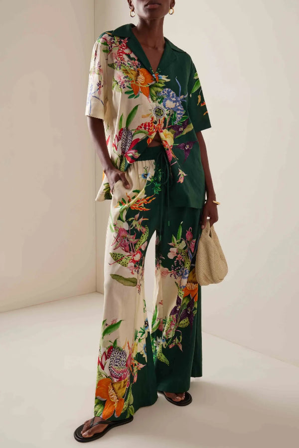 Lockere Hose mit weitem Bein und Retro-Print mit einzigartiger Positionierung