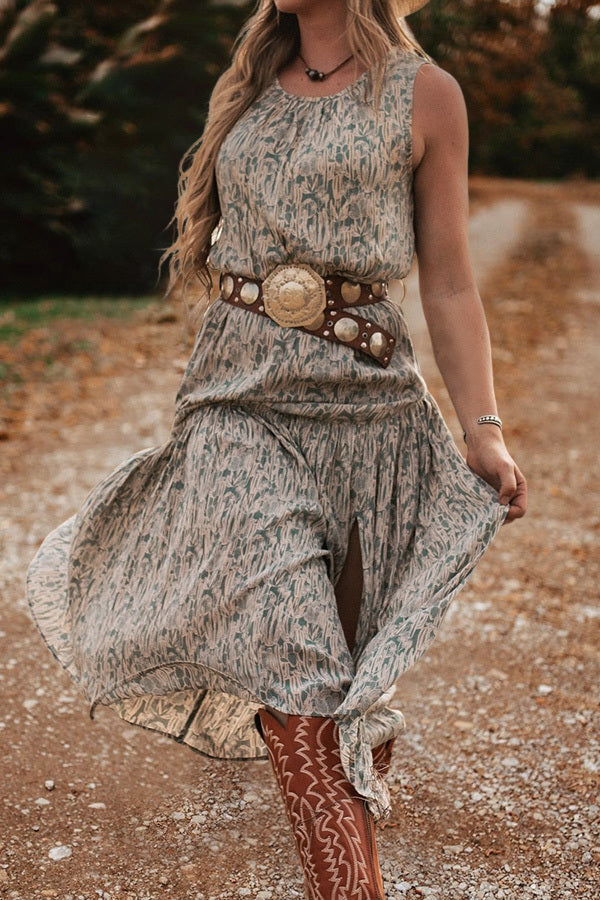 Ärmelloses Kleid mit Vintage-Kaktus-Print