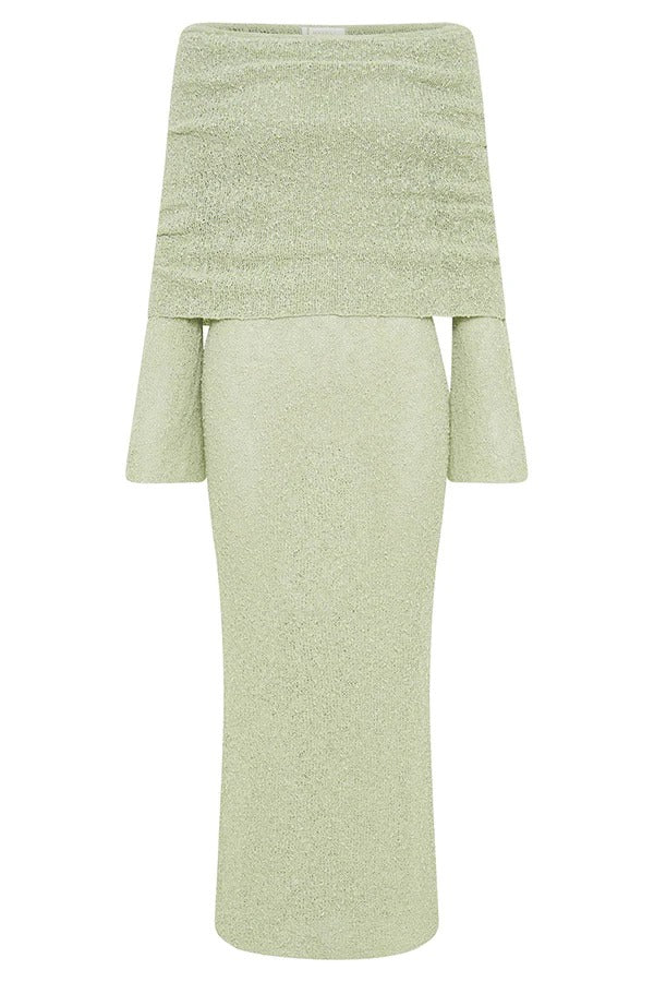 Marisol – Schulterfreies, drapiertes Maxikleid aus geripptem Bouclé-Material mit Stretchanteil für den Urlaub