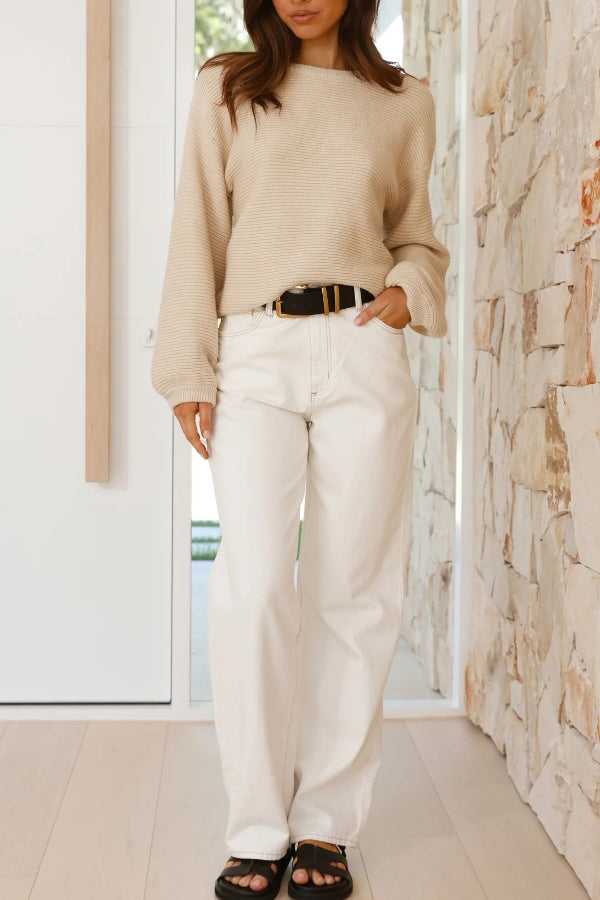 Lockerer Pullover mit Rundhalsausschnitt und Rippstrick
