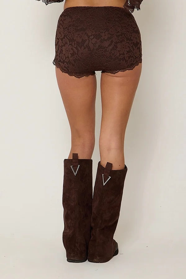 Carmen Lace Mid Rise Side Zipper Mini Shorts
