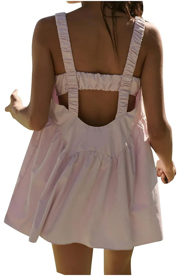 Sommerliches, sportliches, ärmelloses, rückenfreies Minikleid aus Leinenmischung