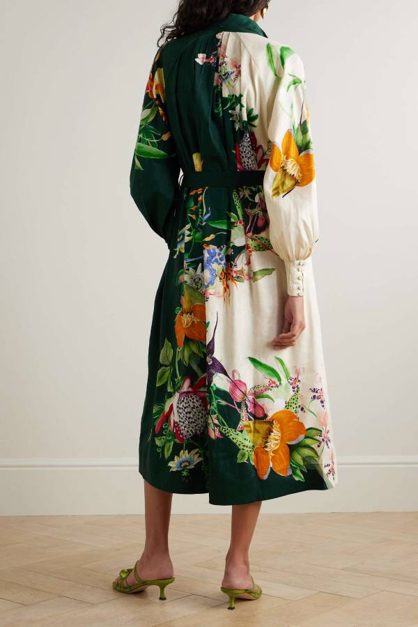 Aggie Midi-Hemdkleid aus Leinenmischung mit Blumenmuster und Gürtel