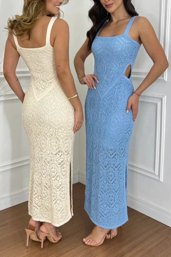 Zafina – Stretch-Maxikleid aus Häkelstrick mit Cut-out-Taille und Schlitz