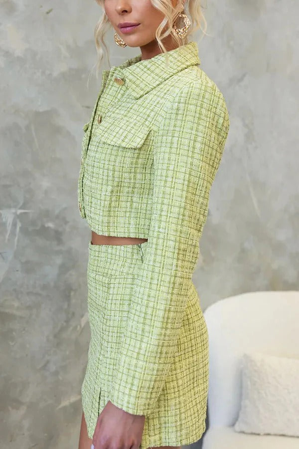 Manteau ample court boutonné en tweed avec fausses poches In Your Court