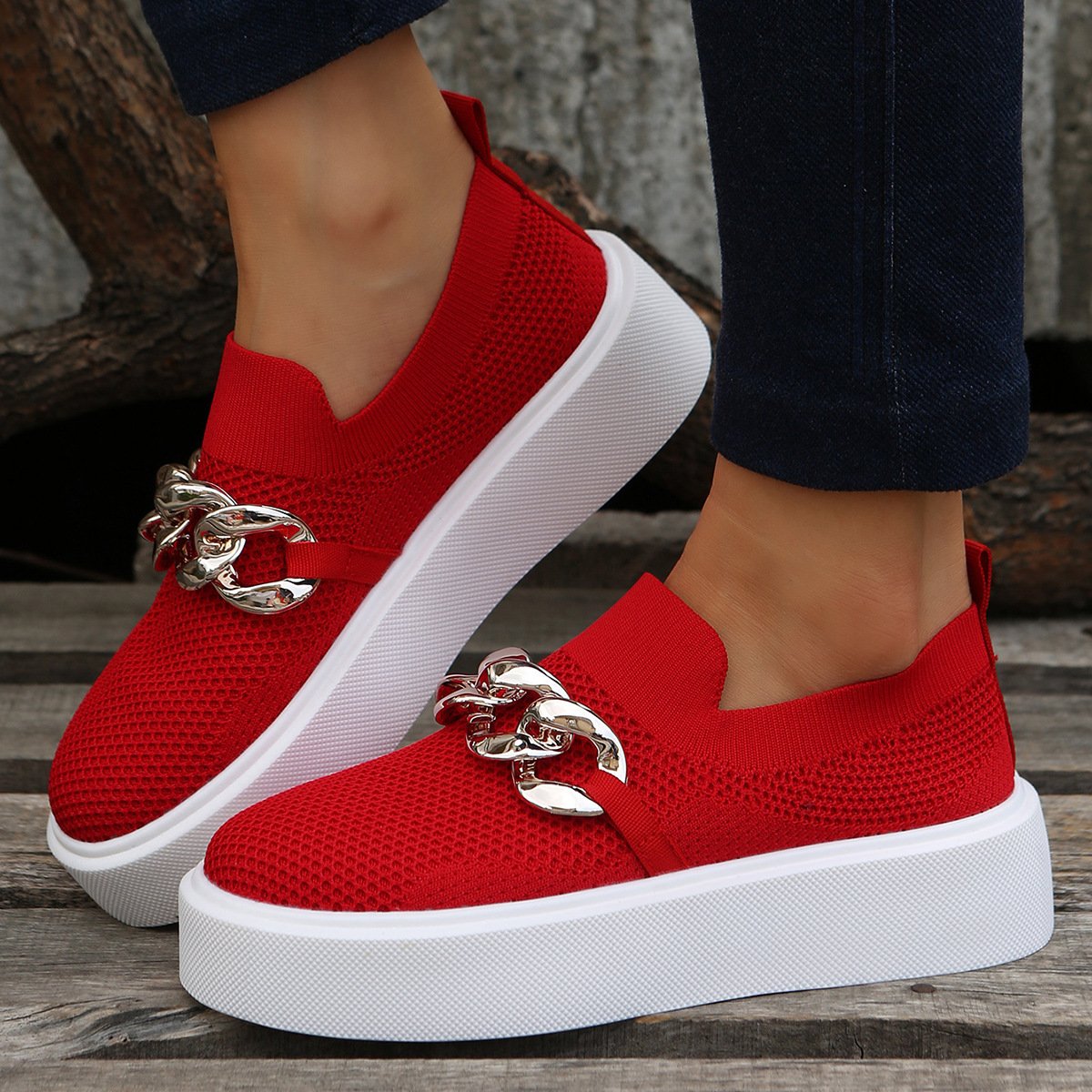 MOUSSE FIT Plateau-Loafer mit Kettendekor für Damen