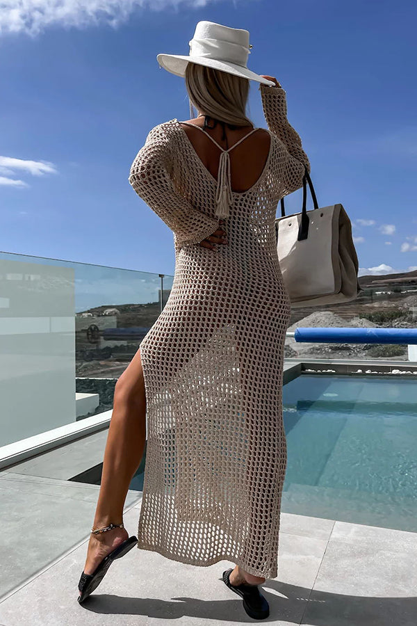 Mermaid Bay – Langärmliges Maxikleid aus Häkelstrick