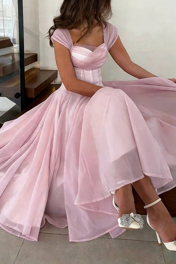 Elegant Sleeveless Waist-cinching Tulle Full-hem Maxi Dress