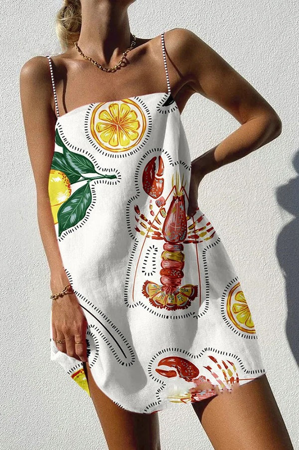 Einzigartiges sexy Minikleid mit Riemchen und Ozean-Print