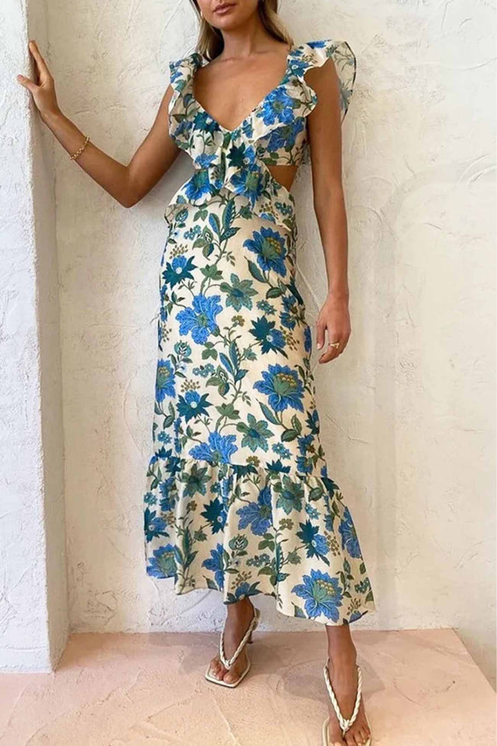Kleid mit Rüschen, Cut-outs und Blumenmuster